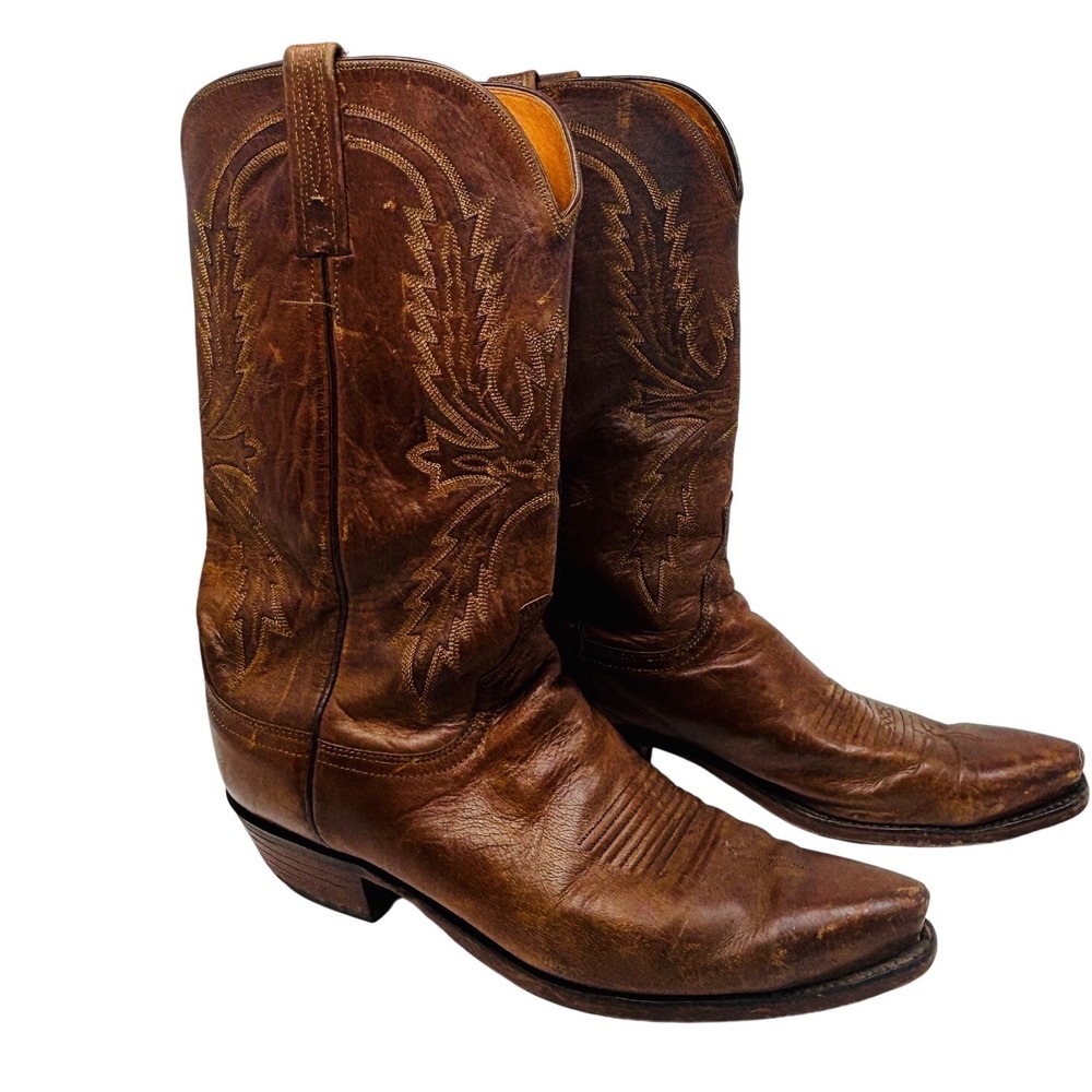 Lucchese 1883 Mens Brown Leather Cowboy Boots Snip Toe Size 10 N1547 Crayton